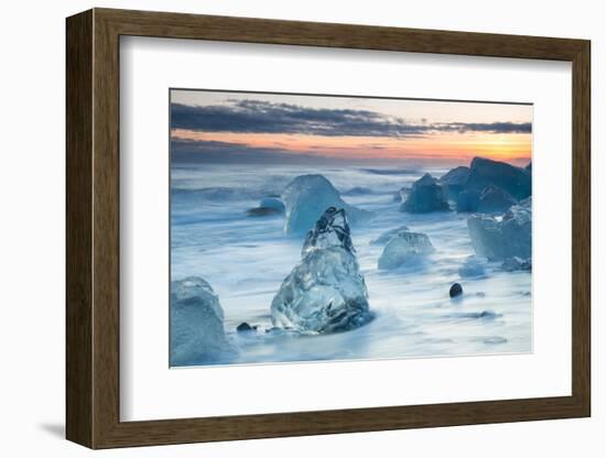 Icebergs on the Black Beach in Southern Iceland-Alex Saberi-Framed Photographic Print