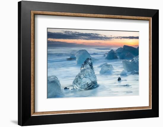 Icebergs on the Black Beach in Southern Iceland-Alex Saberi-Framed Photographic Print