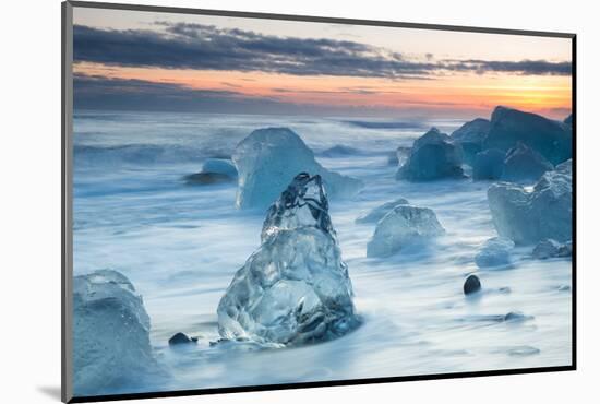 Icebergs on the Black Beach in Southern Iceland-Alex Saberi-Mounted Photographic Print