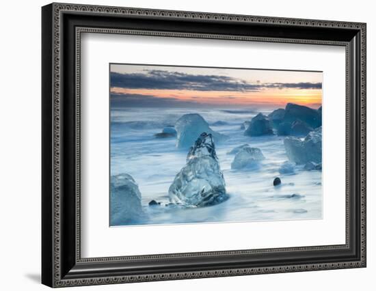 Icebergs on the Black Beach in Southern Iceland-Alex Saberi-Framed Photographic Print