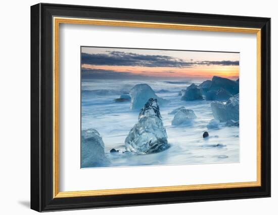 Icebergs on the Black Beach in Southern Iceland-Alex Saberi-Framed Photographic Print