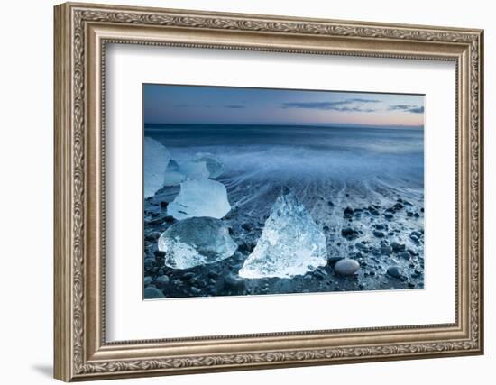 Icebergs on the Black Beach in Southern Iceland-Alex Saberi-Framed Photographic Print