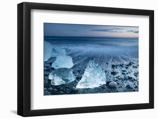 Icebergs on the Black Beach in Southern Iceland-Alex Saberi-Framed Photographic Print