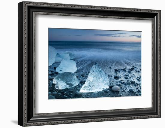 Icebergs on the Black Beach in Southern Iceland-Alex Saberi-Framed Photographic Print