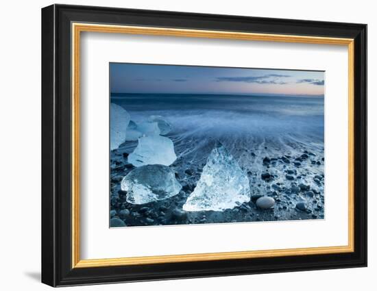 Icebergs on the Black Beach in Southern Iceland-Alex Saberi-Framed Photographic Print