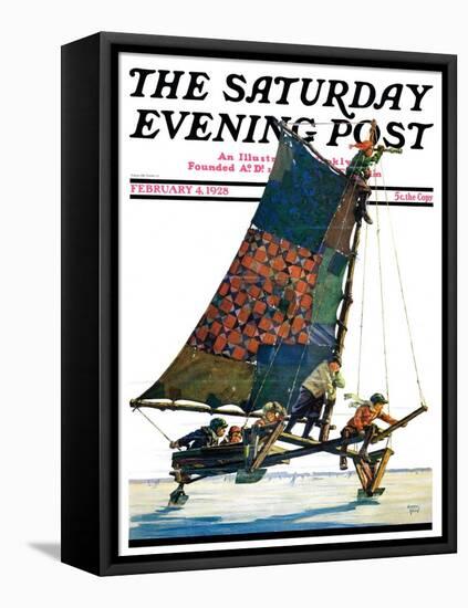 "Iceboat," Saturday Evening Post Cover, February 4, 1928-Eugene Iverd-Framed Premier Image Canvas