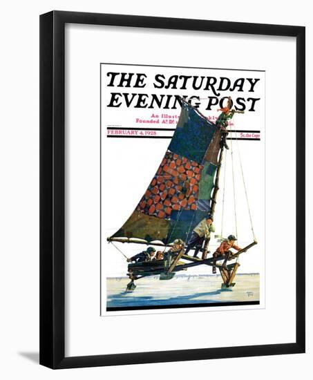 "Iceboat," Saturday Evening Post Cover, February 4, 1928-Eugene Iverd-Framed Giclee Print