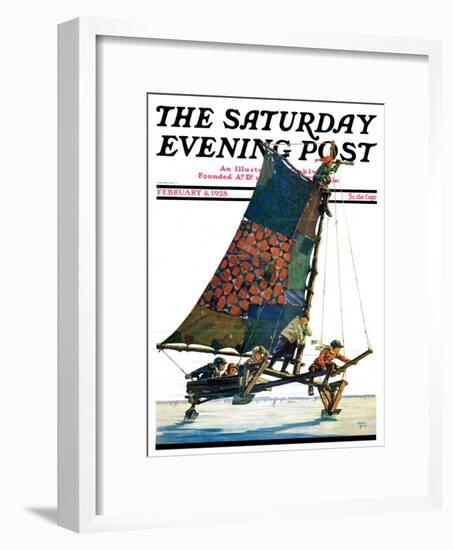 "Iceboat," Saturday Evening Post Cover, February 4, 1928-Eugene Iverd-Framed Giclee Print