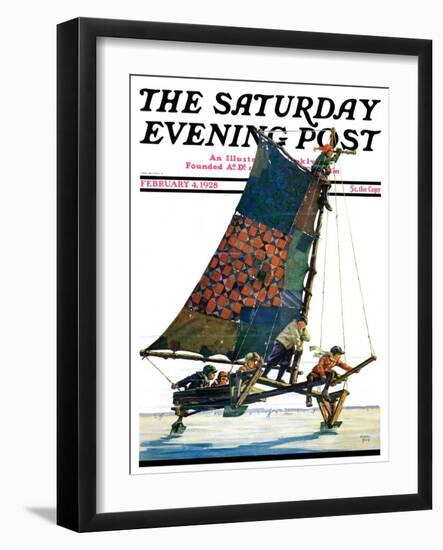 "Iceboat," Saturday Evening Post Cover, February 4, 1928-Eugene Iverd-Framed Giclee Print