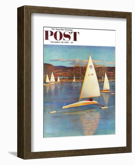 "Iceboating in Connecticut" Saturday Evening Post Cover, November 28, 1959-John Clymer-Framed Giclee Print