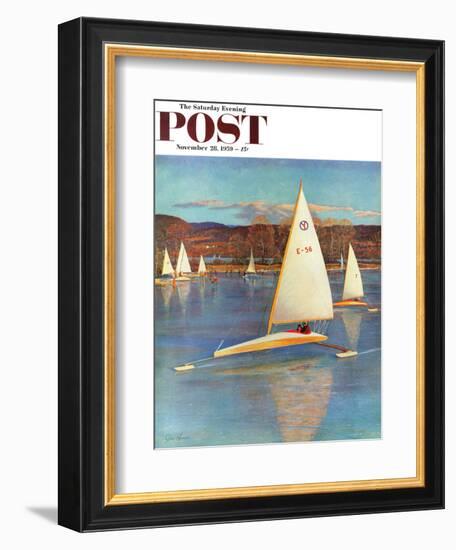 "Iceboating in Connecticut" Saturday Evening Post Cover, November 28, 1959-John Clymer-Framed Giclee Print