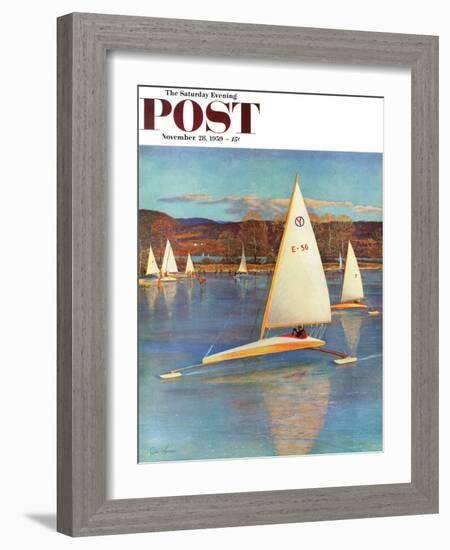 "Iceboating in Connecticut" Saturday Evening Post Cover, November 28, 1959-John Clymer-Framed Giclee Print