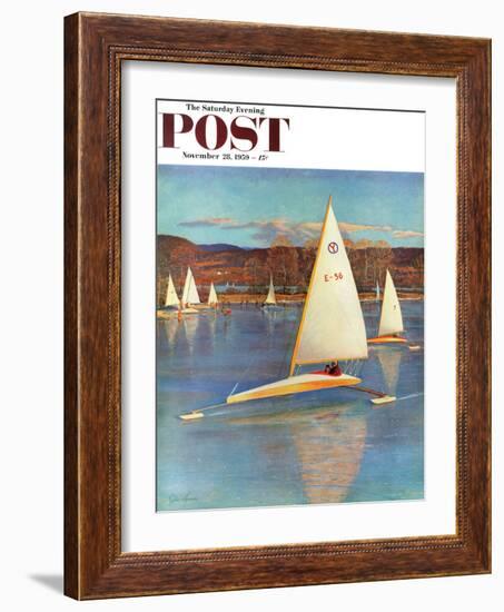 "Iceboating in Connecticut" Saturday Evening Post Cover, November 28, 1959-John Clymer-Framed Giclee Print