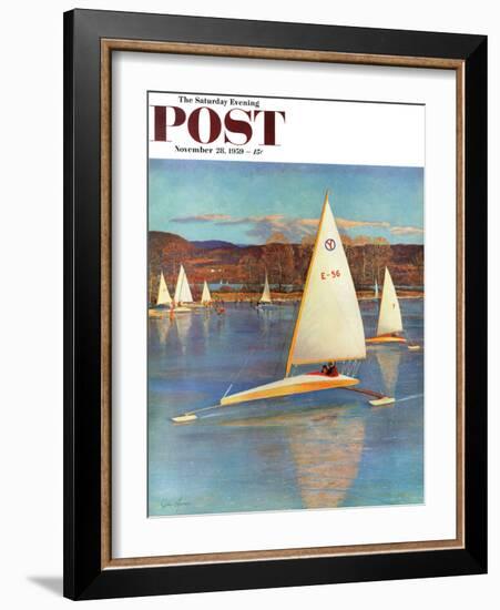 "Iceboating in Connecticut" Saturday Evening Post Cover, November 28, 1959-John Clymer-Framed Giclee Print