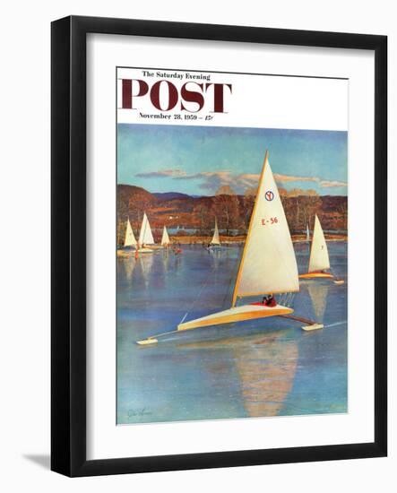 "Iceboating in Connecticut" Saturday Evening Post Cover, November 28, 1959-John Clymer-Framed Giclee Print