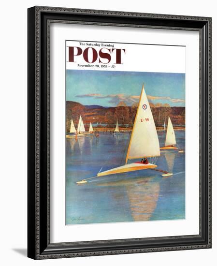 "Iceboating in Connecticut" Saturday Evening Post Cover, November 28, 1959-John Clymer-Framed Giclee Print