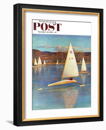 "Iceboating in Connecticut" Saturday Evening Post Cover, November 28, 1959-John Clymer-Framed Giclee Print