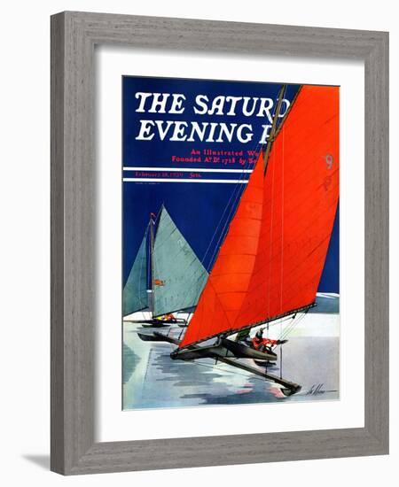 "Iceboats Racing," Saturday Evening Post Cover, February 18, 1939-Ski Weld-Framed Giclee Print