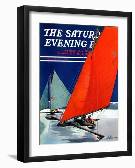 "Iceboats Racing," Saturday Evening Post Cover, February 18, 1939-Ski Weld-Framed Giclee Print