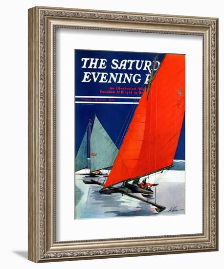 "Iceboats Racing," Saturday Evening Post Cover, February 18, 1939-Ski Weld-Framed Giclee Print