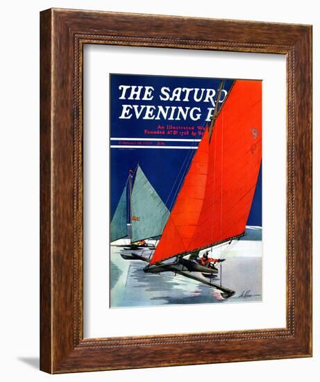 "Iceboats Racing," Saturday Evening Post Cover, February 18, 1939-Ski Weld-Framed Giclee Print