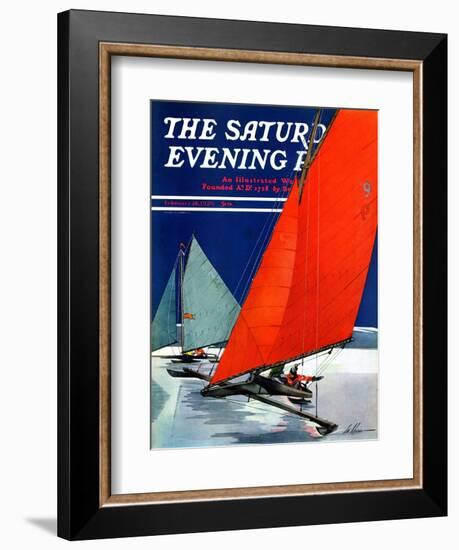 "Iceboats Racing," Saturday Evening Post Cover, February 18, 1939-Ski Weld-Framed Giclee Print