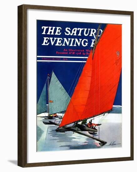 "Iceboats Racing," Saturday Evening Post Cover, February 18, 1939-Ski Weld-Framed Giclee Print