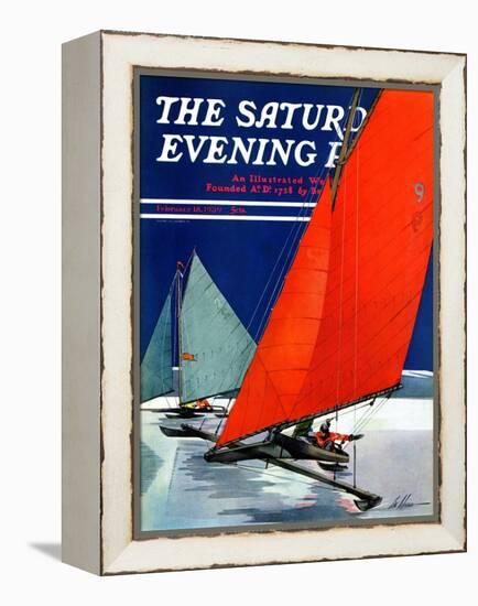 "Iceboats Racing," Saturday Evening Post Cover, February 18, 1939-Ski Weld-Framed Premier Image Canvas