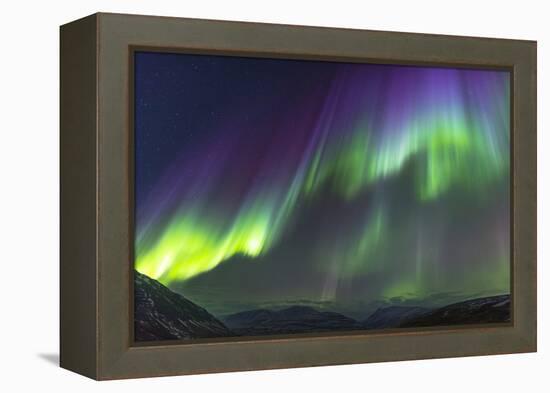 Iceland, Akureyri. Northern Lights glowing.-Ellen Goff-Framed Premier Image Canvas