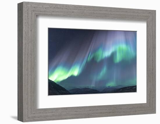 Iceland, Akureyri. The northern lights glow in unbelievable colors.-Ellen Goff-Framed Photographic Print