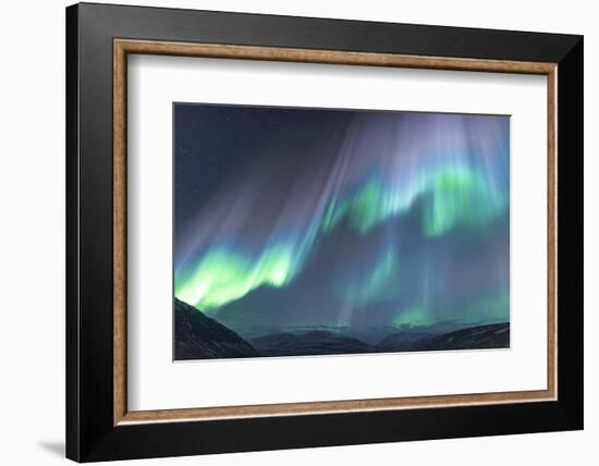 Iceland, Akureyri. The northern lights glow in unbelievable colors.-Ellen Goff-Framed Photographic Print