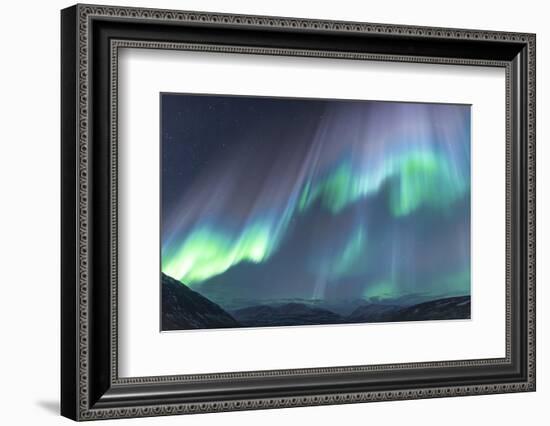 Iceland, Akureyri. The northern lights glow in unbelievable colors.-Ellen Goff-Framed Photographic Print