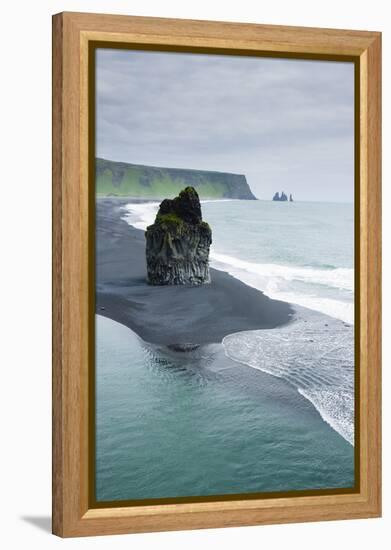 Iceland. Dyrholaey. Black Sand Beach and Sea Stack-Inger Hogstrom-Framed Premier Image Canvas