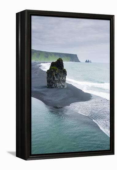 Iceland. Dyrholaey. Black Sand Beach and Sea Stack-Inger Hogstrom-Framed Premier Image Canvas