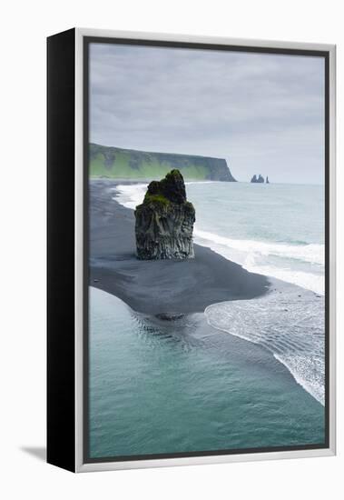 Iceland. Dyrholaey. Black Sand Beach and Sea Stack-Inger Hogstrom-Framed Premier Image Canvas