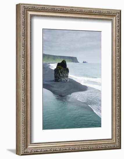 Iceland. Dyrholaey. Black Sand Beach and Sea Stack-Inger Hogstrom-Framed Photographic Print