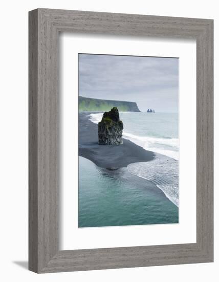 Iceland. Dyrholaey. Black Sand Beach and Sea Stack-Inger Hogstrom-Framed Photographic Print