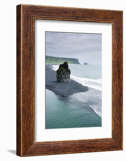 Iceland. Dyrholaey. Black Sand Beach and Sea Stack-Inger Hogstrom-Framed Photographic Print