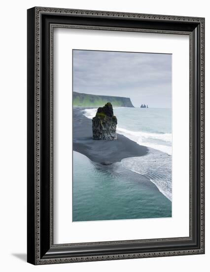 Iceland. Dyrholaey. Black Sand Beach and Sea Stack-Inger Hogstrom-Framed Photographic Print