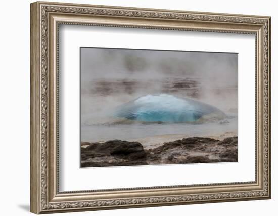 Iceland, Golden Circle, Strokkur Geyser. The Strokkur Geyser erupts with much steam.-Ellen Goff-Framed Photographic Print