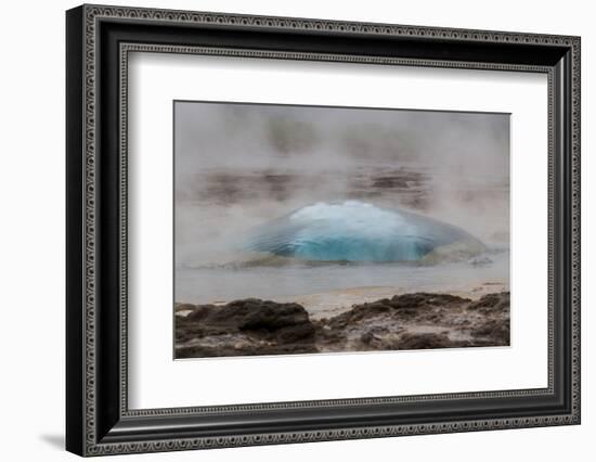 Iceland, Golden Circle, Strokkur Geyser. The Strokkur Geyser erupts with much steam.-Ellen Goff-Framed Photographic Print