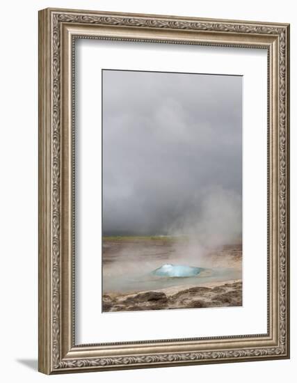 Iceland, Golden Circle. The Strokkur Geyser erupts with much steam.-Ellen Goff-Framed Photographic Print