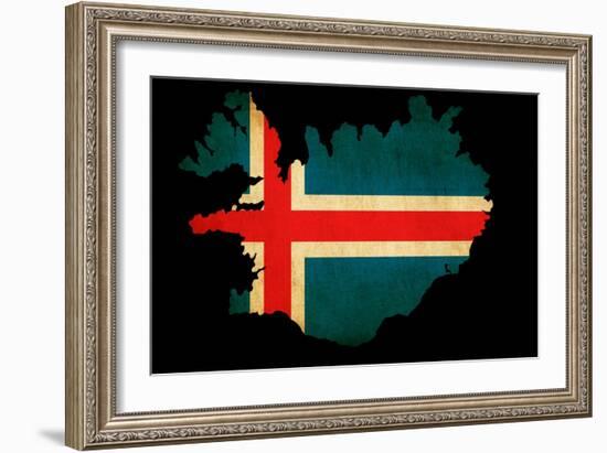 Iceland Grunge Map Outline with Flag-Veneratio-Framed Art Print