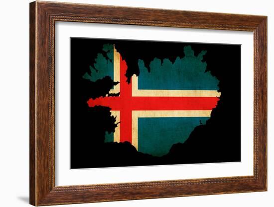 Iceland Grunge Map Outline with Flag-Veneratio-Framed Art Print