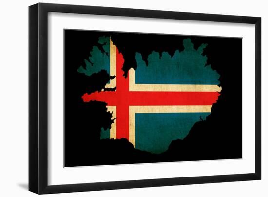 Iceland Grunge Map Outline with Flag-Veneratio-Framed Art Print