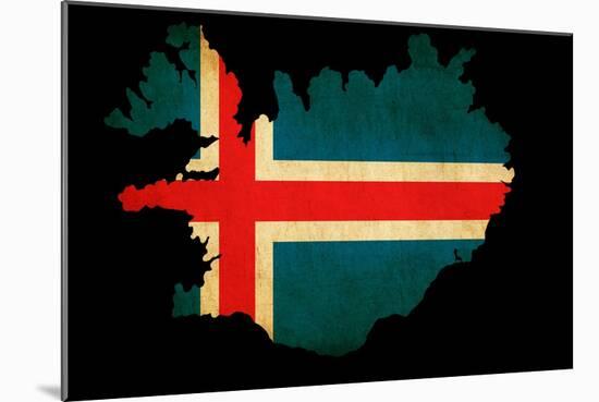 Iceland Grunge Map Outline with Flag-Veneratio-Mounted Art Print