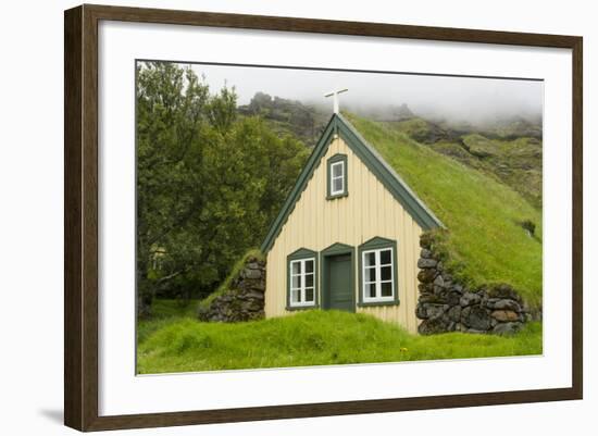 Iceland. Hofskirkja Yellow Church Turf Grass in Town of Hof in South Iceland-Bill Bachmann-Framed Photographic Print