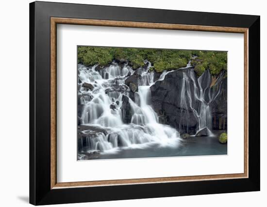 Iceland, Hraunfossar. Tiny cascades emerge from the lava to flow into the Hvita River-Ellen Goff-Framed Photographic Print