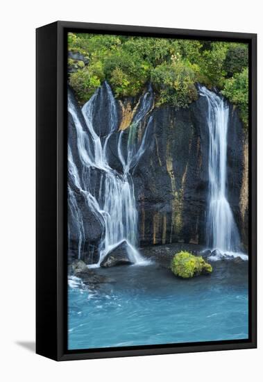 Iceland, Hraunfossar. Tiny cascades emerge from the lava to flow into the Hvita River-Ellen Goff-Framed Premier Image Canvas