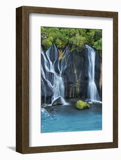 Iceland, Hraunfossar. Tiny cascades emerge from the lava to flow into the Hvita River-Ellen Goff-Framed Photographic Print